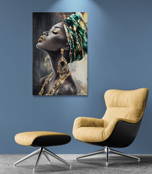 Tablou Canvas - Femeie Africana cu Turban Turcoaz Aurii