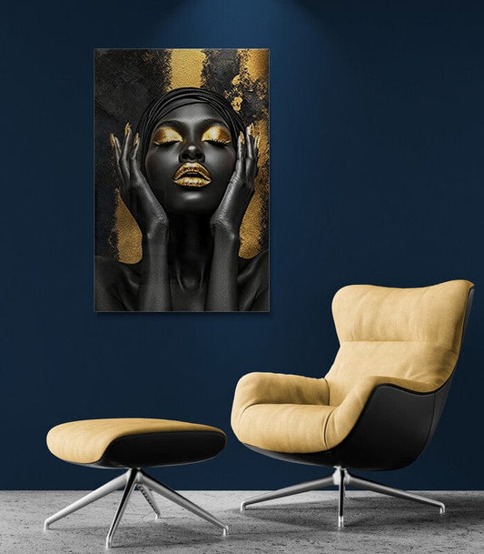 Tablou Canvas - Femeie Africana cu Buze si Pleoape de Aur