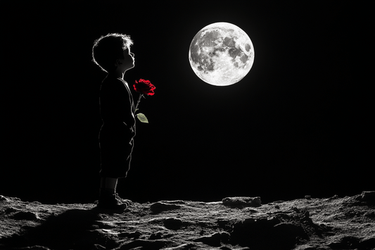 Tablou Canvas - Copil Privind Spre Luna