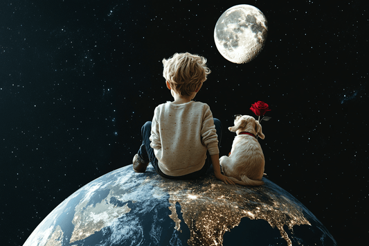 Tablou Canvas - Copil si Catel pe Glob