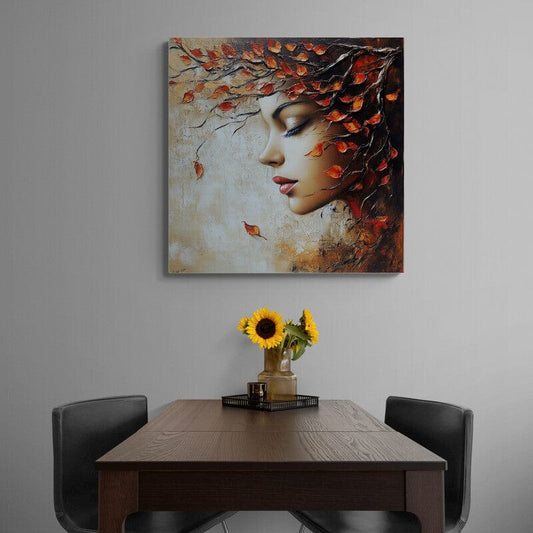 Tablou Canvas - Chip feminin cu frunze ruginii