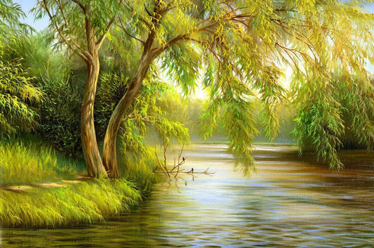 Tablou pe sticla in relief - Salcie pe rau