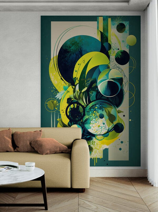 Tapet textil 1,5 X 2 m "Abstract mixt de albastru si galben"