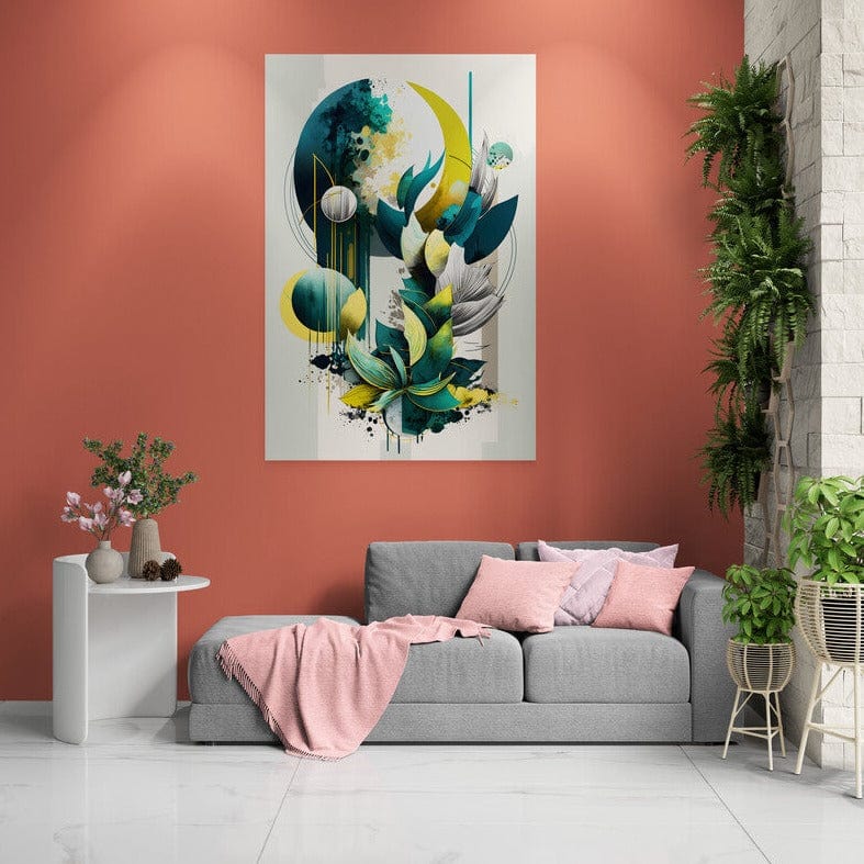 Tablou pe sticla printat in relief - Abstract turcoaz