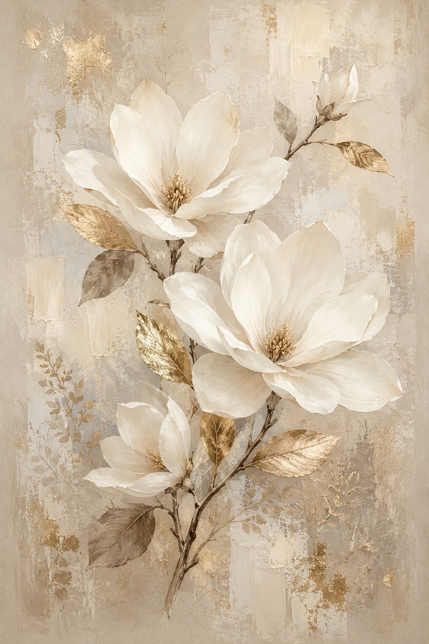 Tablou decorativ - Magnolii Albe și Auriu