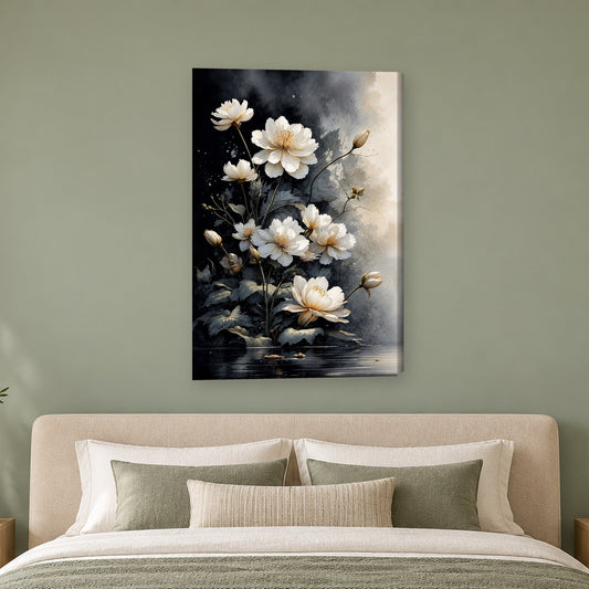 Tablou decorativ - Flori Albe peste Ape Linistite pe perete, in camera - Zibo.ro