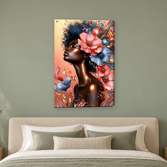 Tablou decorativ - Africana cu flori pastelate pe perete, in camera - Zibo.ro