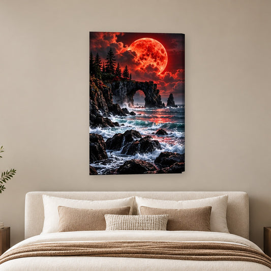 Tablou decorativ - Arcada de stanca sub luna rosie pe perete, in camera - Zibo.ro