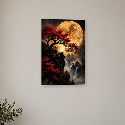 Tablou decorativ - Bonsai auriu pe stanca pe perete, in camera - Zibo.ro