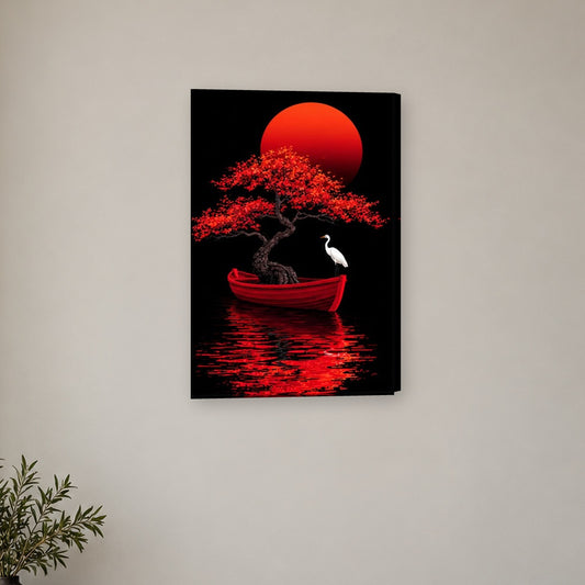 Tablou decorativ - Bonsai rosu in barca pe perete, in camera - Zibo.ro