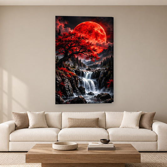 Tablou decorativ - Bonsai sub luna de sange pe perete, in camera - Zibo.ro