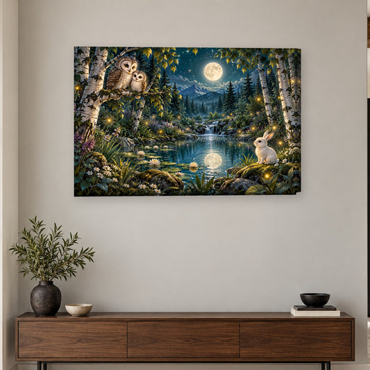 Tablou decorativ - Bufnitele sub Clar de Luna pe perete, in camera - Zibo.ro