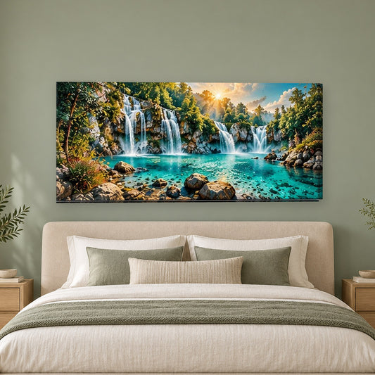 Tablou decorativ - Cascada cu raze aurii pe perete, in camera - Zibo.ro