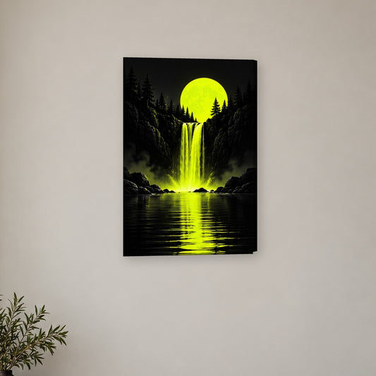 Tablou decorativ - Cascada sub luna neon pe perete, in camera - Zibo.ro