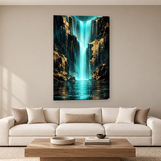 Tablou decorativ - Cascada turcoaz stralucitoare pe perete, in camera - Zibo.ro