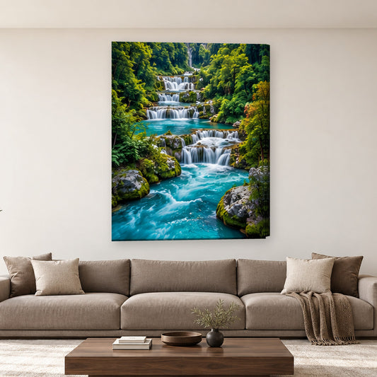 Tablou decorativ - Cascade peste raul turcoaz pe perete, in camera - Zibo.ro