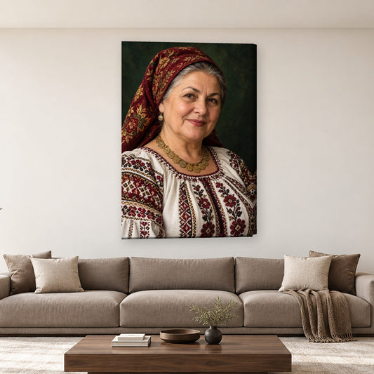 Tablou decorativ - Chipul bunicii pe perete, in camera - Zibo.ro