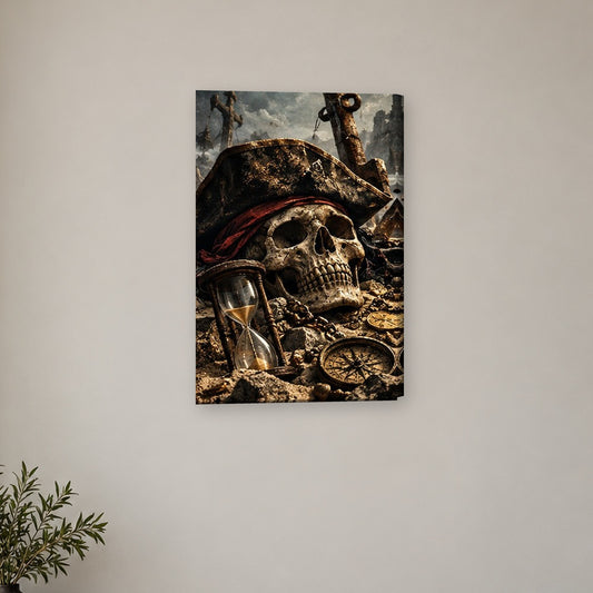 Tablou decorativ - Craniu si clepsidra pe perete, in camera - Zibo.ro