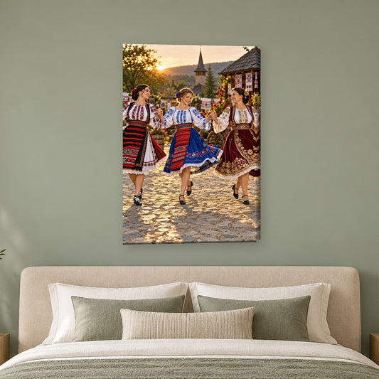 Tablou decorativ - Dans cu naframa rosie pe perete, in camera - Zibo.ro