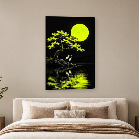 Tablou decorativ - Doua egrete pe stanca verde pe perete, in camera - Zibo.ro