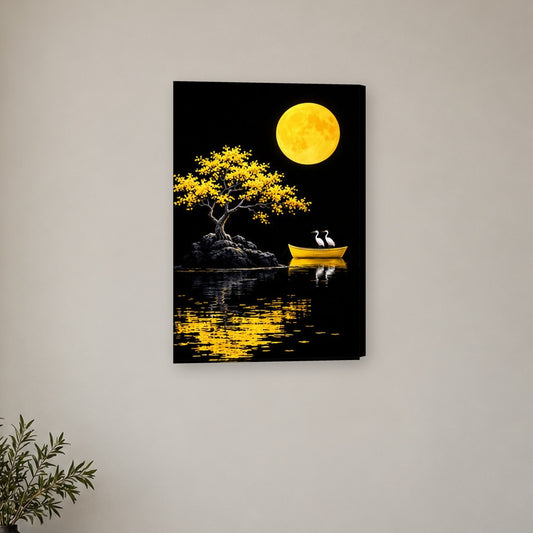 Tablou decorativ - Femeia si luna rosie pe perete, in camera - Zibo.ro