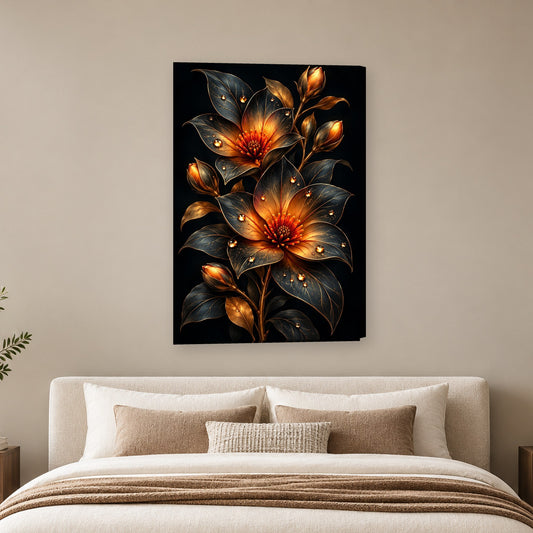 Tablou decorativ - Floare aurie si mugur pe perete, in camera - Zibo.ro