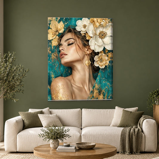 Tablou decorativ - Flori albe de vis pe perete, in camera - Zibo.ro