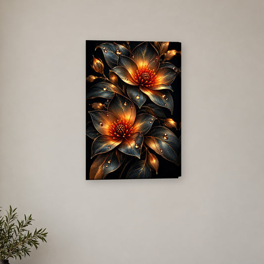 Tablou decorativ - Flori aurii pe intuneric pe perete, in camera - Zibo.ro