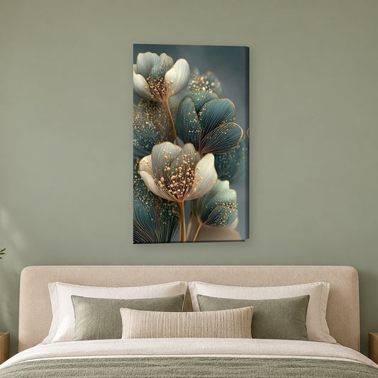 Tablou decorativ - Flori de smarald pe perete, in camera - Zibo.ro