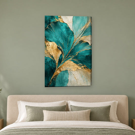 Tablou decorativ - Frunza aurie de ginkgo pe perete, in camera - Zibo.ro