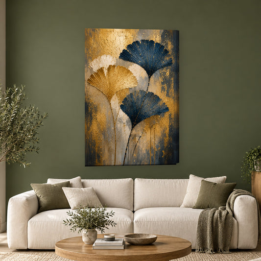 Tablou decorativ - Frunze de ginkgo pe perete, in camera - Zibo.ro