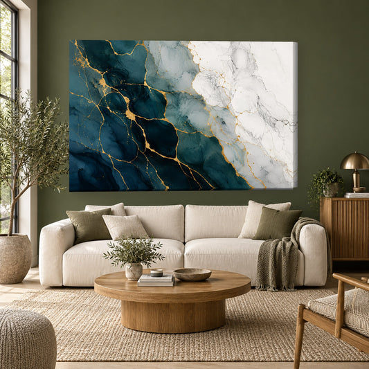 Tablou decorativ - Marmura cu vene de aur pe perete, in camera - Zibo.ro