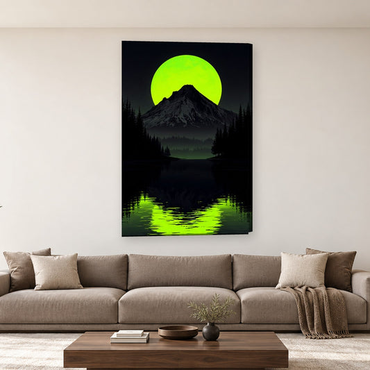 Tablou decorativ - Munte sub luna verde pe perete, in camera - Zibo.ro