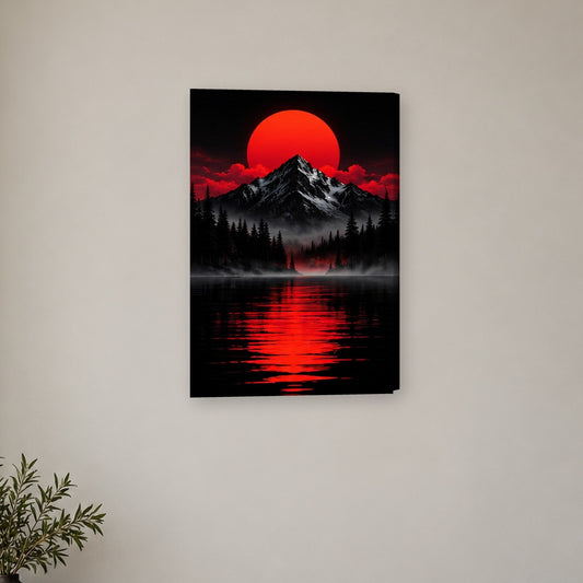 Tablou decorativ - Munte sub soare rosu pe perete, in camera - Zibo.ro