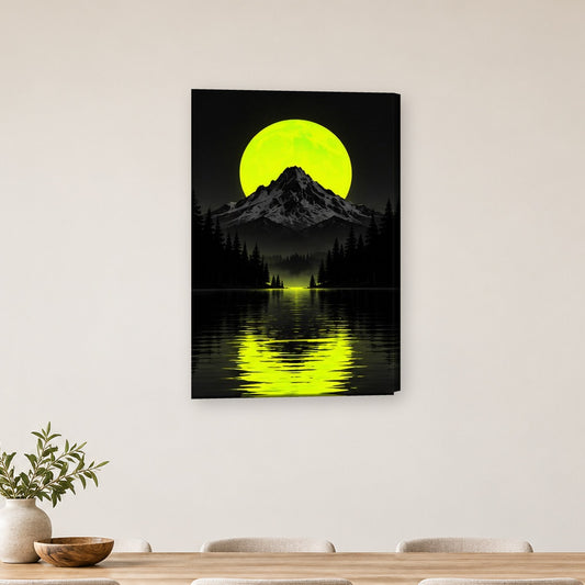 Tablou decorativ - Muntele sub luna neon pe perete, in camera - Zibo.ro