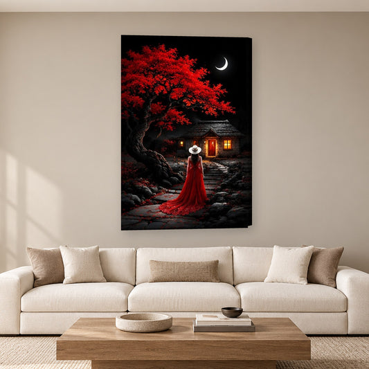 Tablou decorativ - Muntele sub luna rosie pe perete, in camera - Zibo.ro