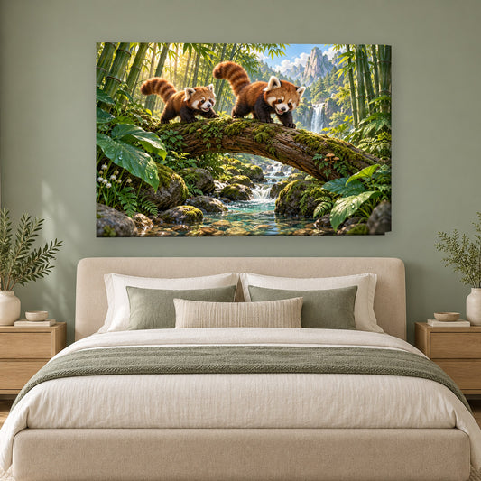 Tablou decorativ - Panda Rosu in Bambus pe perete, in camera - Zibo.ro