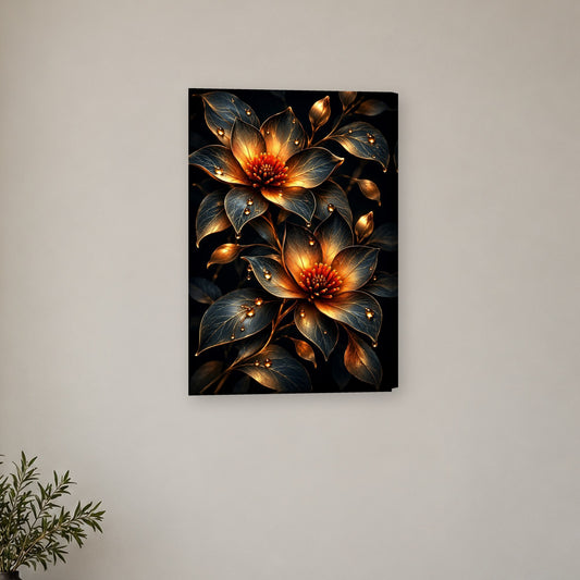 Tablou decorativ - Petale aurii cu roua pe perete, in camera - Zibo.ro
