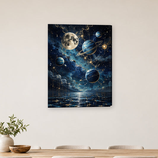 Tablou decorativ - Planete in noapte pe perete, in camera - Zibo.ro