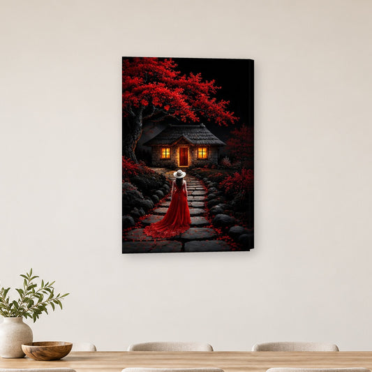 Tablou decorativ - Poarta torii sub luna rosie pe perete, in camera - Zibo.ro
