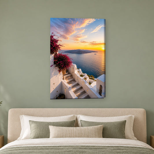 Tablou decorativ - Santorini in floare pe perete, in camera - Zibo.ro