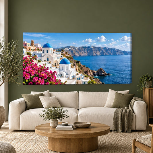 Tablou decorativ - Sat alb si albastru pe perete, in camera - Zibo.ro