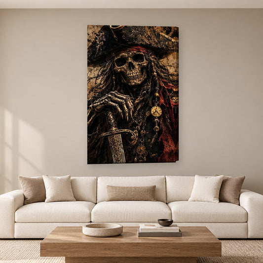 Tablou decorativ - Schelet pirat cu sabie pe perete, in camera - Zibo.ro