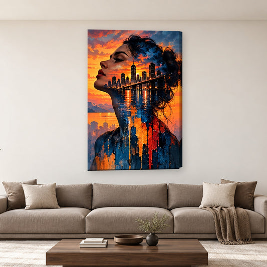 Tablou decorativ - Silueta Orasului la Apus pe perete, in camera - Zibo.ro