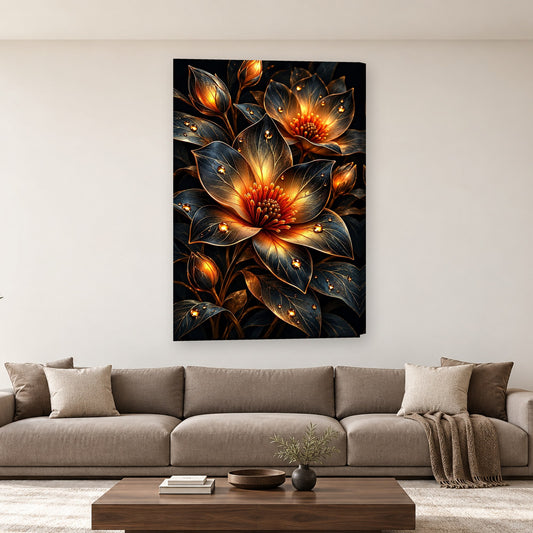 Tablou decorativ - Trei flori de foc pe perete, in camera - Zibo.ro