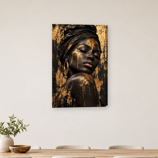 Tablou decorativ - Turban rosu cu dunga aurie pe perete, in camera - Zibo.ro