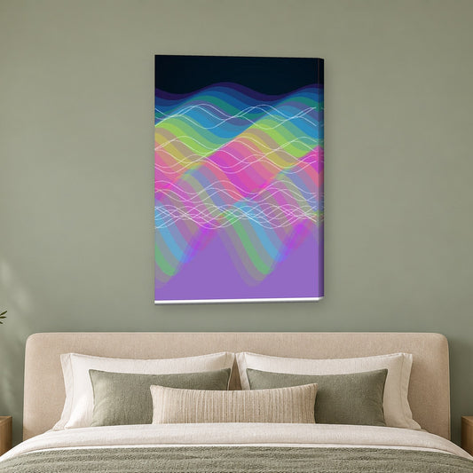 Tablou decorativ - Unde de neon pe perete, in camera - Zibo.ro