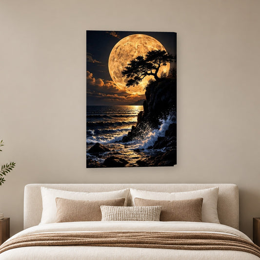 Tablou decorativ - Valuri pe stanca la apus pe perete, in camera - Zibo.ro