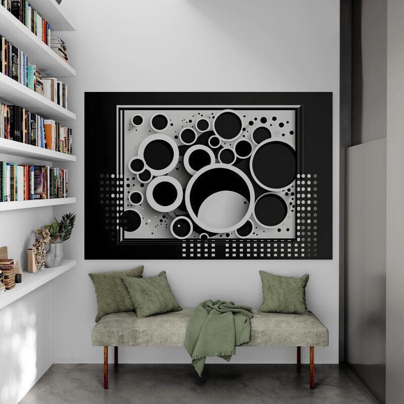 Tapet textil 1,5 X 2,2 m "Cercuri alb-negru"