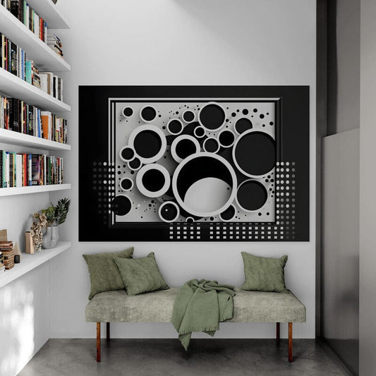 Tapet textil 1,5 X 2,2 m "Cercuri alb-negru"